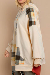 Drawstring Plaid Long Sleeve Hoodie OutfitFlow